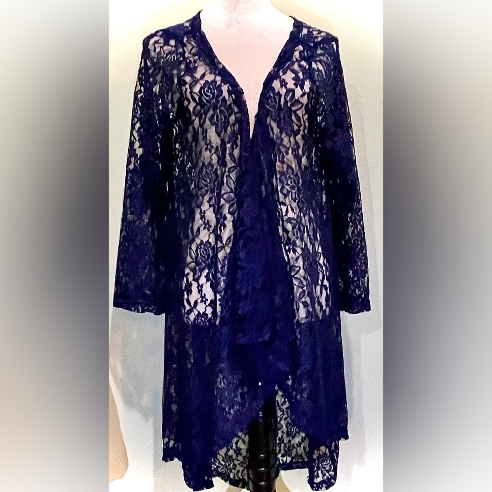 Navy Blue Lace Hi-Lo Duster Kimono | Boho Romantic Layering Piece